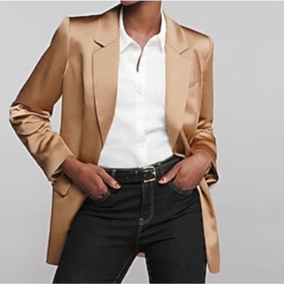 Satin One Button Cinched Boyfriend Blazer - Picture 1 of 5